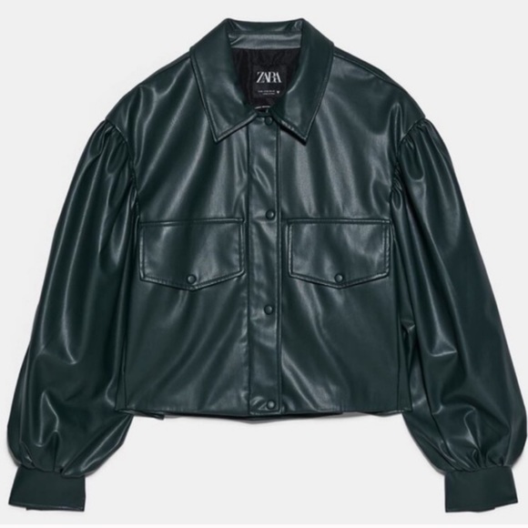 Zara woman’s green cropped faux leather jacket - Picture 3 of 7